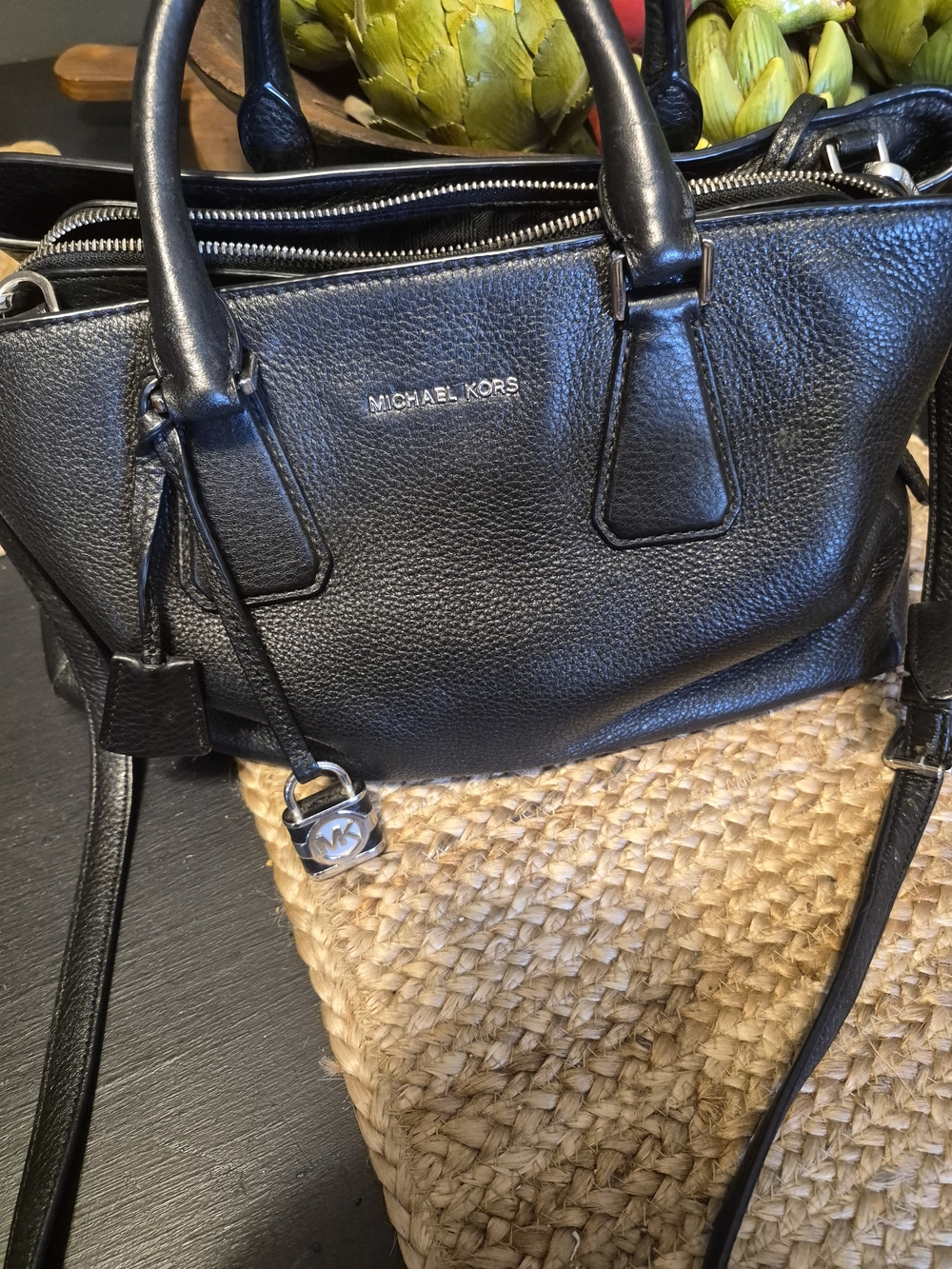 Michael Kors Women's Black Leather Crossbody Satchel Bag